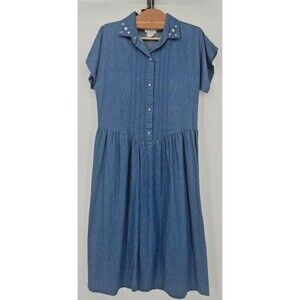 Vtg 1970’s Jean‎ Dress Full Skirt Fitted Bodice Union Made Cottagecore S70.s